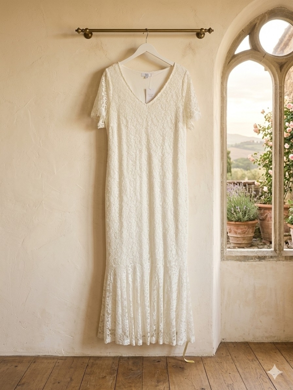 Ivory Lace V-Neck Maxi Dress by Joana Hope